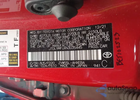 2022 Toyota Prius Le Awd-E from USA, damaged, VIN JTDL9MFUXN3035445